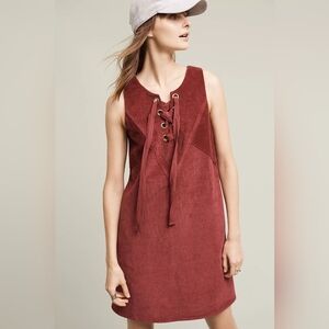 Maeve Anthropologie Liesl Corded Swing Sleeveless Burgundy Mini Dress Size M